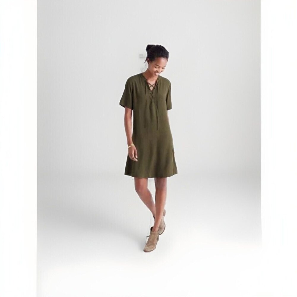 Madewell Novella Lace Up T-shirt Dress Women, Fern Green, 100% Viscose, Large